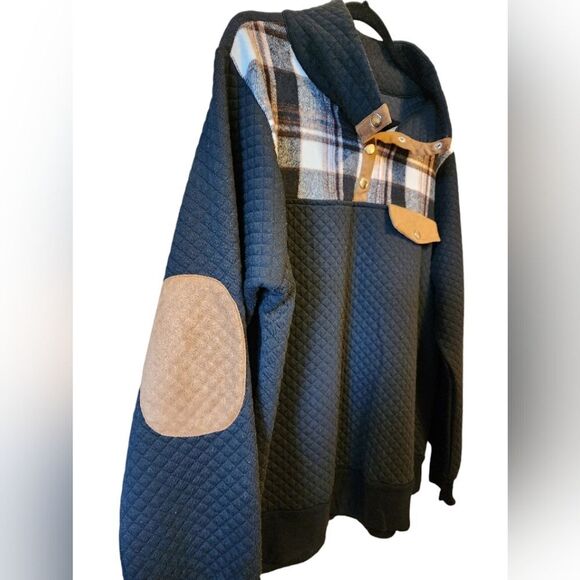 KORI women's Plaid Accent Quilted Pullover Sweater, Size L, button up co… - Picture 4 of 4